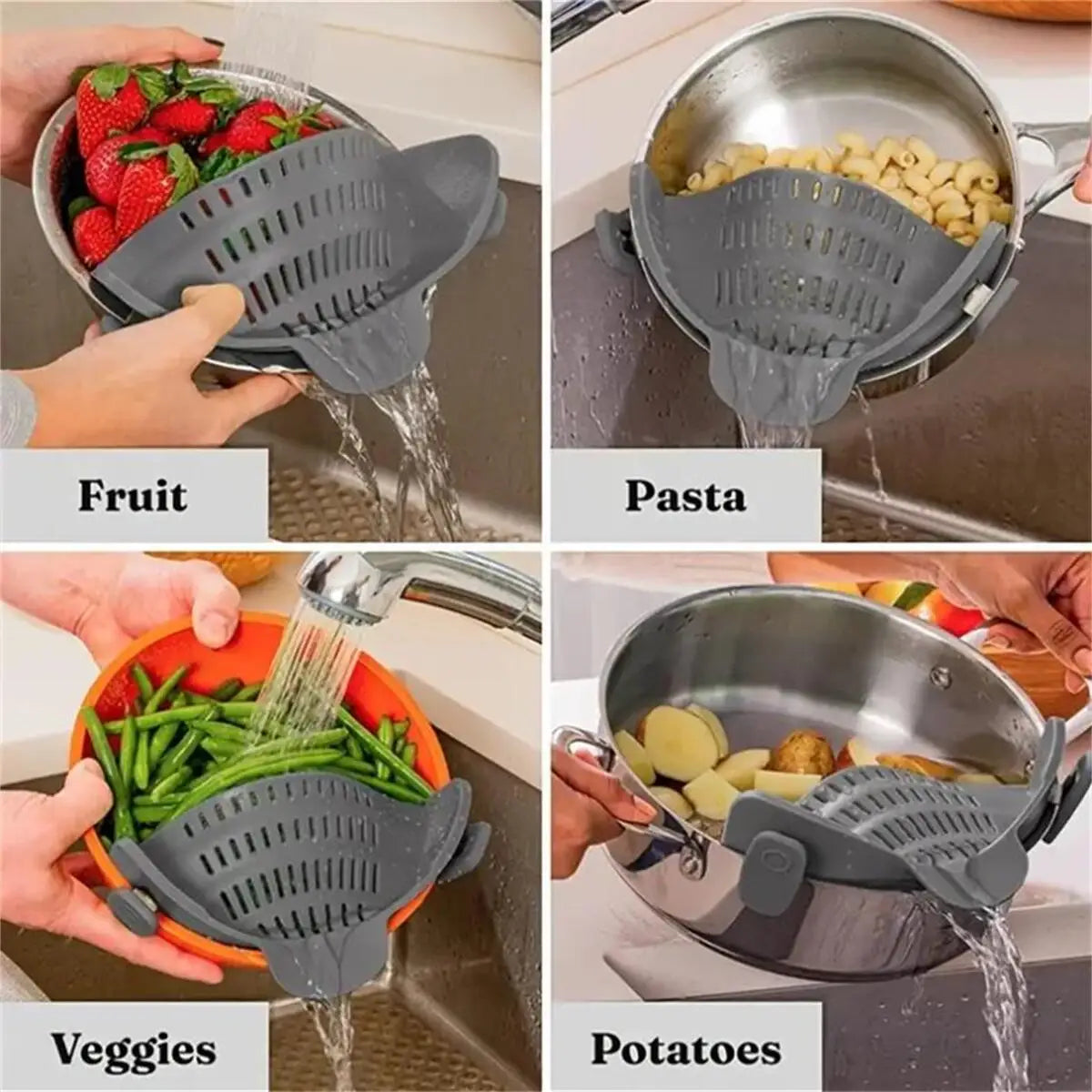 Hands-Free Snap-On Kitchen Strainer & Sieve